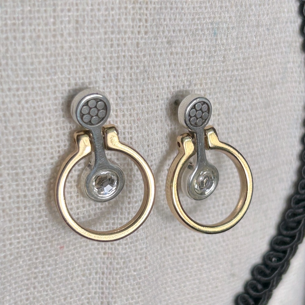 Brighton Two-Tone Gold & Silver Hoop Drop Earrings with Crystal
